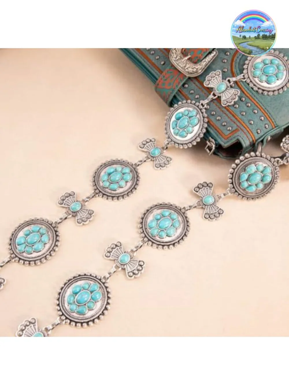 Turquoise Western Concho Chain Belt Adjustable Metal Boho Body